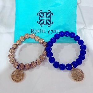 2 Rustic Cuff beaded bracelets with gold charm.